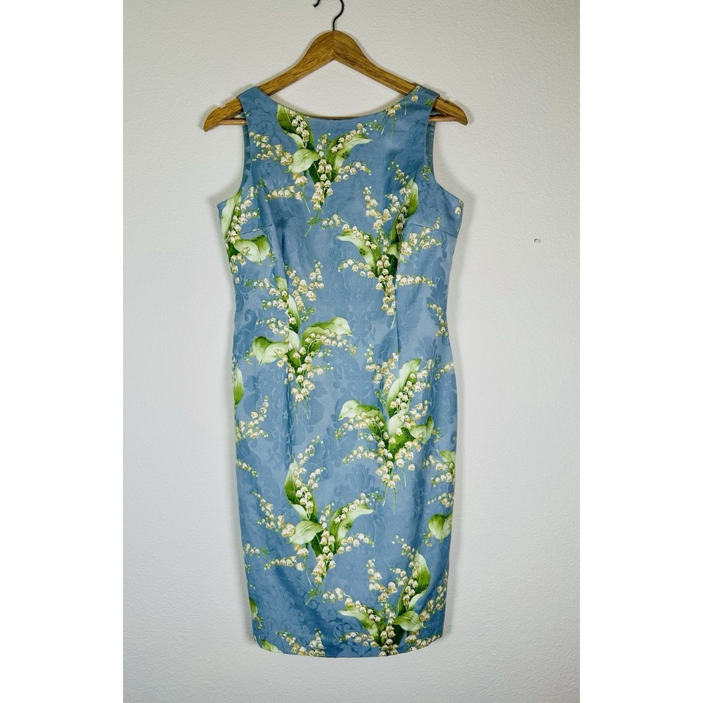 Maggy London Petites Sheath Dress Size 10 Beaded Floral Leaf Blue Green Vintage